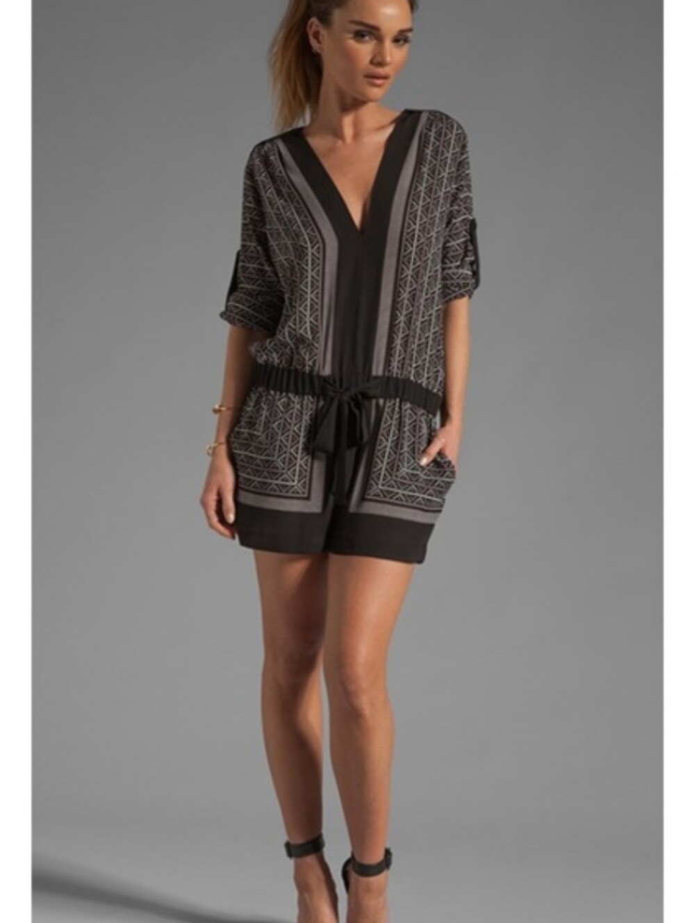 DO NOT BUY NOT AVAILABLE! BCBGMaxAzria Francis Scarf Print Long Sleeve Romper